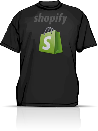 A black t-shirt with the shopify logo